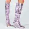 Boots Fashion Glitter Sequined Leather Women Knee High Boots Autumn Winter High Heels Long Boots Elegant Party Prom Shoes Botas Mujer