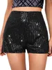 Kvinnors shorts kvinnors paljetter y2k disco elastic midja glittrande raka ben glitter party byxor för
