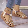 Sandalen Damen Wedge Sommer Boho Strass Lässige Strandschuhe mit offenen Zehen und Gladiator-Strandschuhen mit dicken Sohlen