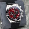 Sports Mens 시계 고무 스트랩 레드 블랙 2 톤 다이얼 신사 손목 시계 회전 베젤 46mm 쿼츠 크로노 그래프 시계