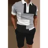 New Fashion Loose Polo Shirt Print Short Sleeve Top Beach Shorts Casual Set Yd6i