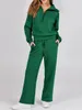 Fashion Women 2 Piece Outfits Sweatsuit Set Fall Oversized Half Zip Sweatshirt Wide Leg Sweatpant Lounge Tracksuit 240305