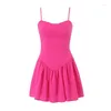 Casual Kleider YENKYE Sommer Frauen Rose Red Sling Sexy Ärmellose Niedrige Taille Weibliche Party Mini Kleid Skater Robe