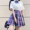 女子高生のユニフォームプリーツスカート日本のハイウエストアライン格子縞のスカート女性のためのセクシーなJKユニフォームフルセット240315