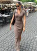 Partykleider Nibber Einfarbiges Maxikleid Sommerkleidung für Frauen Eleganter Mittelkragen Einreiher Streetwear Reisen