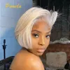 Synthetic Wigs Pixie Cut Wig Brazilian 613 blonde Straight Side Part Wig 13x4 Short Bob HD Transparent Lace Front Human Hair Wig For Women 240329