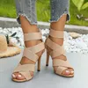 Sandalias de verano con estilo para mujer, sandalias de estilo romano con correa elástica, Boca de pescado, tacón fino, tacones altos, sandalias para mujer, zapatos 240228