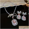 Boucles d'oreilles Collier Bijoux de luxe Ensemble Sier Plaqué Rose Géométrie Pendentif Femmes Cristal Strass Arc Ras Du Cou Goujon Cadeau De Fête Drop Delive Dhra7