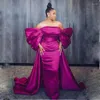 Partykleider ASO EBI Plus Size Prom Off The Shoulder Big Bows Satin Falten Meerjungfrau Abendkleid Geburtstagskleider für PO Shoorts