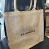 Linen woven shopping open tote bag Black lettering printed beach bag