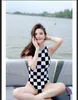 Designer womens swimsuit Checkered black and white vintage one-piece bikini swimsuit beach vacation one-piece tank top