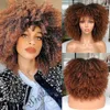 Kort afro kinky lockig peruk med lugg för svarta kvinnor syntetiska naturliga blond cosplay peruker glueless hög temperatur hår 240305