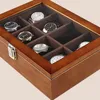 Scatole per orologi Custodia a 8 slot per caffè Organizzatore in legno con supporto meccanico in vetro Regalo da donna