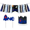Party Decoration Themed Baby 1st Birthday Decorations Outer Space ONE High Chair Banner For Born Kids Supplies