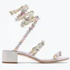 Elegancka marka Rene Caovilla Floral Sandals Buty Kobiety Flower Bukiet Spirapp Spiral Owidcze Wysokie Obcasy Party Wedding Lady Sandalias EU35-43