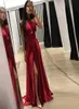 Robe de soirée en Satin rouge, Sexy, col licou, plissée, fente haute, longueur au sol, dos nu, robes de bal simples, 9309917