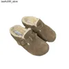 Slippers Songens Womens with Velvet Dark Slippers Cow Cow Half Slippers Burkenstock Cotton Shoes Q240318