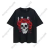 Tik Tok Influencer Samma designer Brand Pure Cotton Mens Fashion Skull Head Rose Black White Print High Quality Funnlig Loose Short Sleeve T-shirt