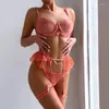 Bras sätter kvinnors sexiga underkläderperspektiv Diamond Lace Bra Garter Belt Erotic underkläderuppsättning med 4 stycken