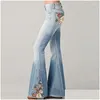 Jeans pour femmes taille haute pantalon bleu 2023 mode brodé bell bot streetwear printemps été dame drop livraison vêtements vêtements otf7y