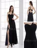 실제 이미지 New Design One Shoulder Black Chiffon Rhiffon Rhiffon Splite Side Evening From Dress HX010 DHYZ 011064881