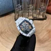 Richa Business a forma di botte da uomo, orologio meccanico Milles, tendenza della moda, in ceramica, con teschio pieno di diamanti, luminoso scavato