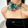Gerdanlık kadın boyun zinciri çiçek up ip bez kumaş kolye moda elegantretro el yapımı desen boyun zinciri