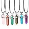 Pendant Necklaces Wholesale Natural Stone Amethyst Rose Quartz Crystal Hexagonal Pendulum Necklace DIY Gemstone Jewelry