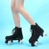 Boots Black Pu Leather roller Sneakers Femme Double Row Roule Roule