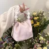 DrawString MBTI Elegant Womens Handbag Pink Pearl Small Leather Fashion Shoulder Bag 2024 Casual Exquisite Designer Female Bucket