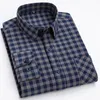 Camisas casuais masculinas algodão ajuste padrão manga longa camisa verificada único remendo bolso botão-para baixo colarinho confortável guingão