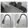 Robinets de cuisine Robinet d'évier cascade Mélangeur froid Lavabo Plusieurs sorties d'eau Rotation Robinet de pluie volante Monotrou Noir Gris