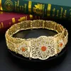 Sunspicems Morocco Bride Jewelry Sets For Women Gold Color Waist Chain Belt Orange Crystal Choker Necklace Drop Earring Brooch 240315