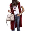 Malha feminina feminina s longo malha cardigan colete sem mangas camisola bolsos abertos frente drapeado espanador casual