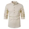 Chemises décontractées pour hommes Blanc Roll Up Col Mandarin Robe Chemise Hommes 2024 Marque Coton Lin Henley Business Mâle Chemise Homme