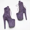 Chaussures de danse Leecabe violet daim 20CM/8 pouces plate-forme femme Disco Party talons hauts pôle botte