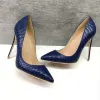 Buty Tikicup granatowy blue croceffect Women -TOE High Heel Buty eleganckie damskie mody mody pompki plus rozmiar 3445