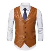 Vests Men's Retro PU Leather Vest For Male Formal Business Suit Vest Autumn Fashion Men Stylish Steampunk Vest Black Brown Waistcoat