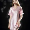 Sexig pyjamas satin nattklänning Summer Women Night Dressilk Satin Sleepwear Pyjamas Sexig Nightwear V Neck Night Dress M-XXL 24318