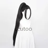 Synthetic Wigs ccutoo wig Valorant Sage Cosplay Wig Long Black Women Wig with Removable Ponytail Synthetic Hair Heat Resistant Halloween 240318