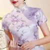 Kvinnors blusar kvinnor retro qipao toppar står krage kort ärm blommig tryck traditionellt kinesiskt år cheongsam kläder