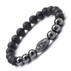 Charm Bracelets 12pcs 8mm Natural Black Lava Stone Beads Hematite Cross Buddha's Head Bracelet For Women Men Jewelry