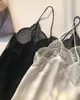 Summer Womens Exquisite Lace Sexy Camis Black and White 100% Silk Patchowork Sling Lady Tops 240315