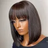 Syntetyczne peruki Brazylijskie krótkie proste włosy peruki ludzkie włosy z grzywką Remy pełna maszyna Made Peruka dla kobiet bez koronki Blueless Bob Peruka 240328 240327