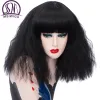 Wigs MSIWIGS Women Short Black Cosplay Wigs with Bang Curly Synthetic Hair Wig White Red Blonde Pink Fake Hair