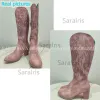Boots Pink Elegant Fashion Modern Western Boots Square Talon Big Size 45 Great Quality Slipon broderie British Style Women Chaussures