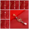 Broches longos pendurados com borla, ornamento hanfu artesanal, imitação de pedra de jade, acessórios cheongsam, lapela prensada