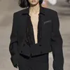 Женские костюмы без воротника, саржевый шерстяной костюм, сексуальный офисный двубортный короткий черный черный для женщин, модная элитная одежда Y2K, подиум