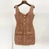 Femmes robes décontractées tweed sans manches mode classique femmes robe mince été