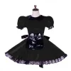 Sexy Crossdressing Sissy Lockable Dress Short Puff Sleeve PVC Black Lace Frill Mini Dress With Apron Faux Leather Costume